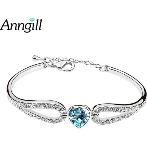 Anngill Fashion Romantic Heart Charms Bracelet Bangle for Women Crystals from Swarovski Party Pulseira Jewelry Bijoux Gift