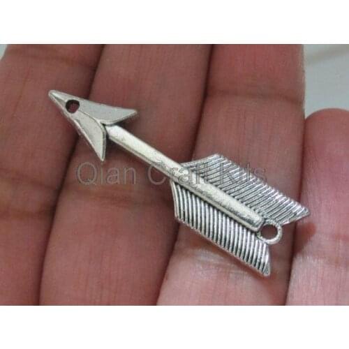 100pcs Antiqued silver tone Arrow head charm bracelet connectors with 2 holes 39*11mm antique silver zinc alloy Charm