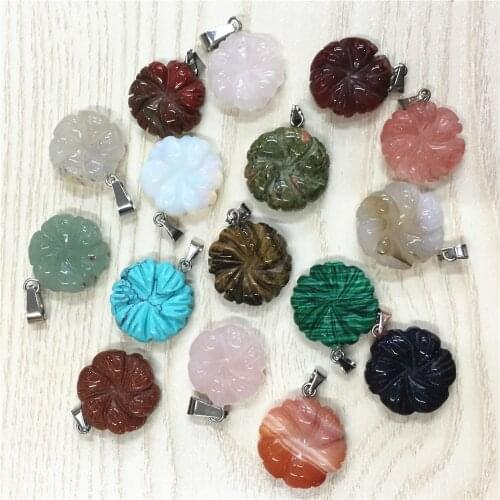 Gazelle High Quality Random Color Mixed Natural Stone Pendants&Necklace Carving Flower For Jewelry Making 12PCS Wholesale Lot