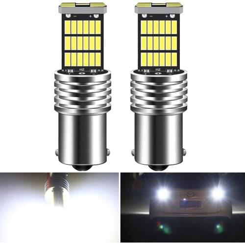 2pcs Car LED 1156 BA15S P21W Bulbs Lights Brak Reverse Light Turn Signal R5W 45LEDs 12V DC Automobiles Lamp DRL for Skoda
