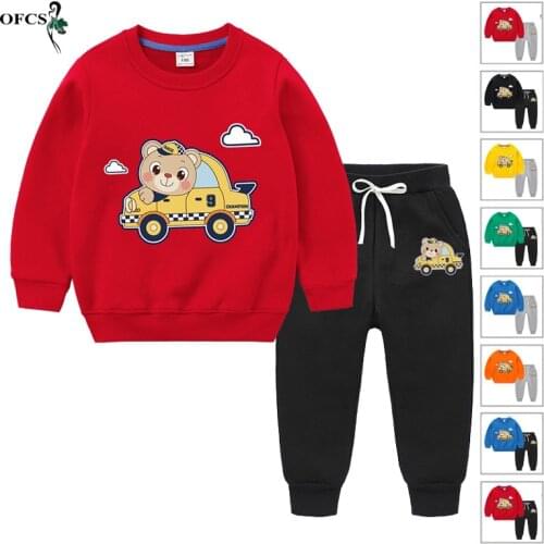 Boys Girls Cartoon Bear Clothing Suits Plus Velvet Jacket Sweatshirts +Pants 2Pcs/Sets Kids Toddler Winter Sports Casual Outwear