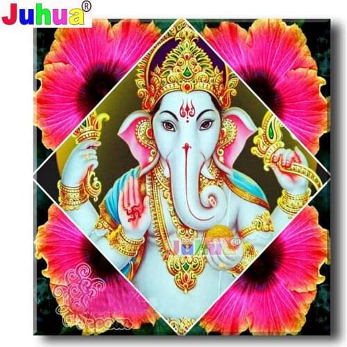 Elephant Hindus Ganesha 5d diy diamond painting Cross Stitch full square round drill rhinestone embroidery kits Flower Portrait