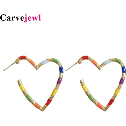 Carvejewl new Free shipping enamel hoop earrings retro sweet girl love big heart shaped earrings ladies jewelry friendship gifts