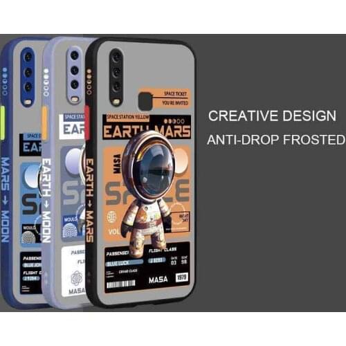 Cartoon Astronaut Pattern Phone Case For Vivo Y17 Liquid Side Printing Silicone Shockproof Cover