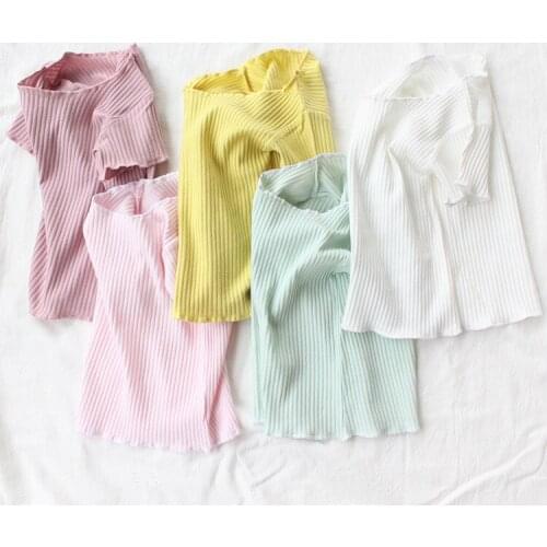 Children Tops Kids Clothes Girls Cotton T Shirts for Boys Short Sleeve Summer T-Shirts Ribbed Striped Blouse 2019 Wholesale