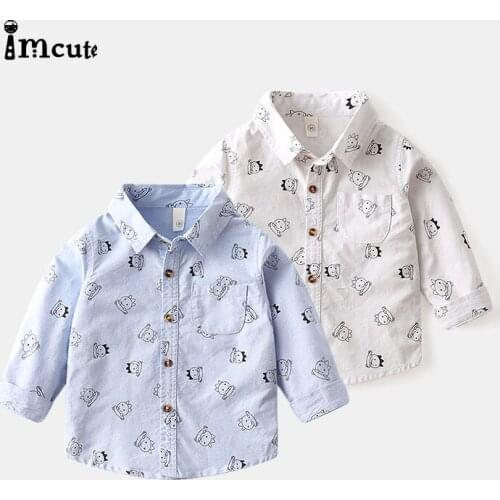 Imcute Kids Baby Boys Tops Long Sleeve Cartoon Print Shirt Long Sleeve Clothes Lapel Shirts Buttons Top for Kid Boys Clothings