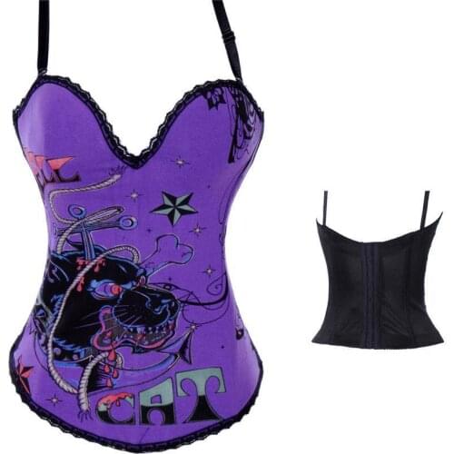 Purple Corset With Print Waist Trainer Corset For Weight Loss Fashion Sexy Corset Top