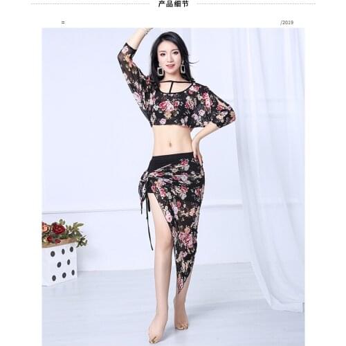 Belly dance Professional suit women printing hip scarf belly dance clothes top+skirt 2pcs belly dance set for girls dance suit