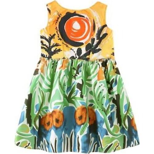 Baby girl summer vintage Abstract print sleeveless dress kids vintage birthday party beach vest dress