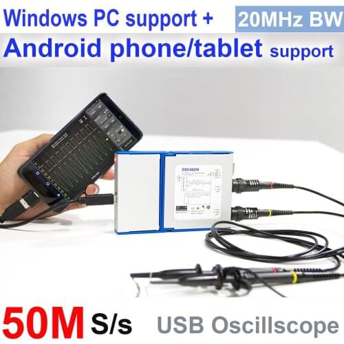 LOTO USB/PC Oscilloscope OSC482M(Android+Windows),50MS/s Sampling Rate,20MHz Bandwidth, for automobile, student, engineer