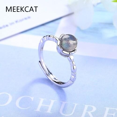 Trendy Round/Crown Moonstone 925 Sterling Silver Rings for Women Adjustable Finger Ring with Stones Female Fine Jewelry YRI186