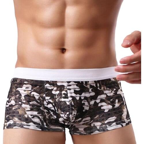 Fashion Printing Mens Underwear Sexy Translucent Ice Silk Low Waist Soft Elasticity Men Underpants