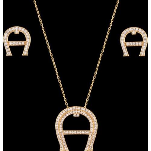 Vankeliif Simple necklace and earrings womens jewelry set zircon micro-inlaid letter A classic popular jewelry