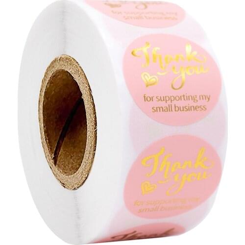 500pcs/roll Gold Foil Thank You Stickers for Supporting My Small Business Seal Labels For Shop 1 inch Handmade Pink Sticker