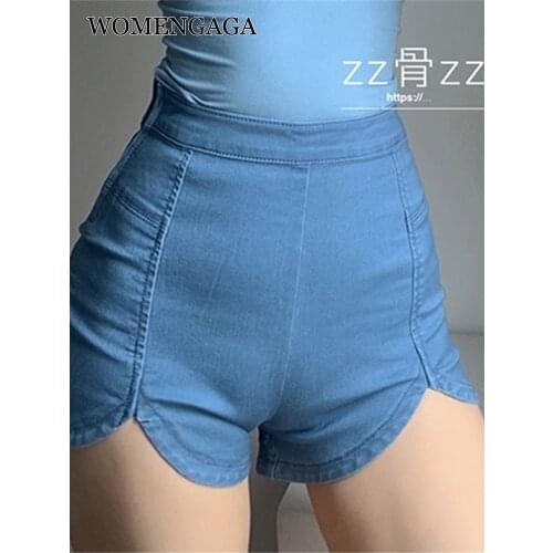 WOMENGAGA new Mature lady elastic irregular split feeling package slim hip high waist denim shorts korean hot sexy women 5RJC
