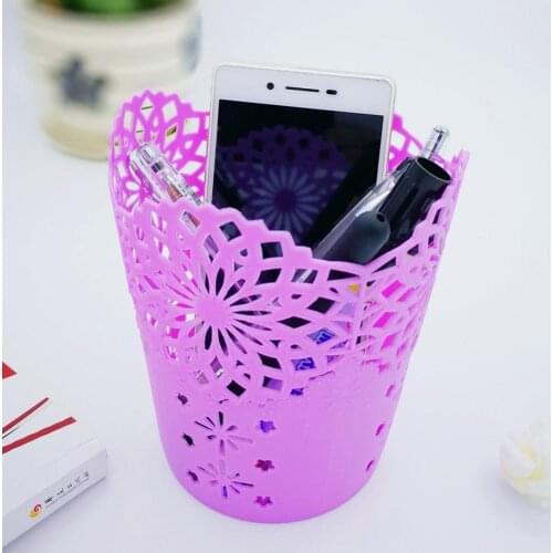 New Office Organizer Desktop Hollow Cylinder Pen Storage Box Pencil Brush Pot Pen Holder Makeup Brush Plastic Container Home