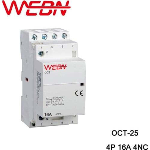 OCT-25 Series Automatical AC Household Contactor 220V/230V 50/60Hz 4P 16A 4NC Four Normal Close Contact Din Rail Contactor