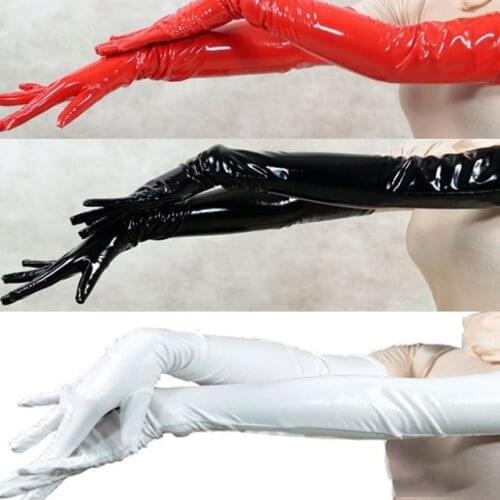 Sexy Womens Long Gloves Five Fingers PVC Gloves Wet Look Opera Length Black/Red/White Faux Leather Latex Fetish Gothic Gloves