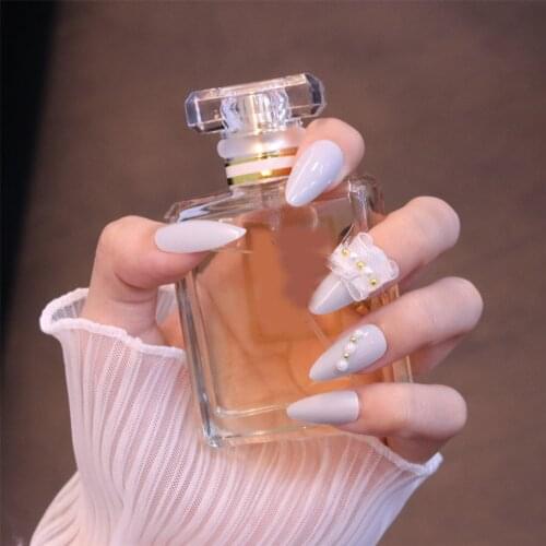 24pcs Silver Gray Wear Long Paragraph Fashion Manicure Patch False Nails Save Time Wearable Nail Patch Nail Sticker