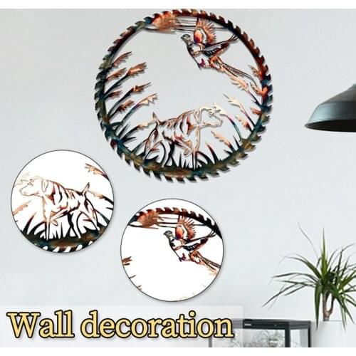 Hollow Metal Art Decoration Bird and Dog Rural Silhouette Hanging Ornaments for Home Wall Indoor Outdoor Garden Decor