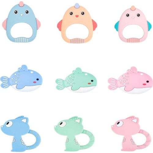BPA Free Silicone Teethers Food Grade Tiny Rod Teething Necklace Baby Shower Gifts Cartoon Animals Teether