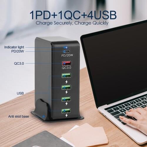 65W Multi USB USB C PD charger stand QC3.0 fast Charger Station 5 Ports Smart charge For iPhone 11 12 Pro Xiaomi Huawei
