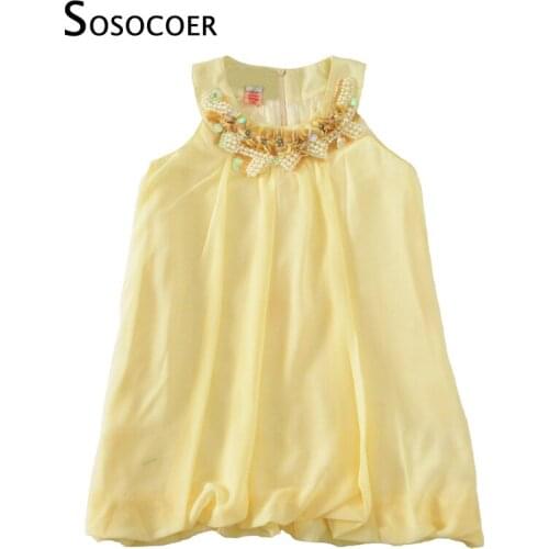 SOSOCOER Chiffon Girl Dress Summer Embed Pearl Kids Dresses For Baby Clothes Fashion Brand Girls Party Dress Christmas Gifts