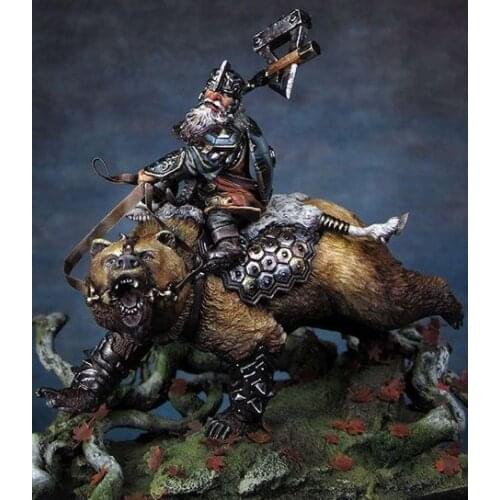 Unassambled 1/32 54mm ancient warrior with bear Resin figure miniature model kits Unpainted