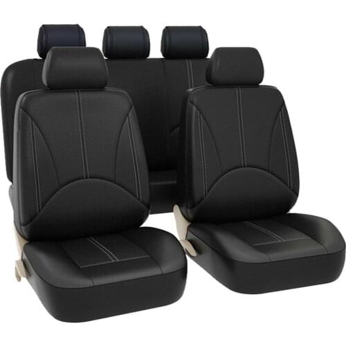 Universal Leather Car Seat Cover Full Set Black Protector Fit 5-Seat Truck SUV Seat Cushion Mat Protector Kit