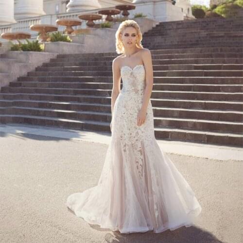 Boho Lace Up Back Mermaid Bridal Dress Sweetheart Sleeveless Appliques Tulle Beach Turkey Wedding Gown