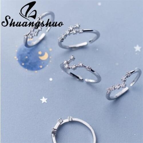 Vintage 12 Constellations Zodiac Sign Finger Rings for Women Girls 925 Sterling Silver Adjustable Open Rings Best Birthday Gifts