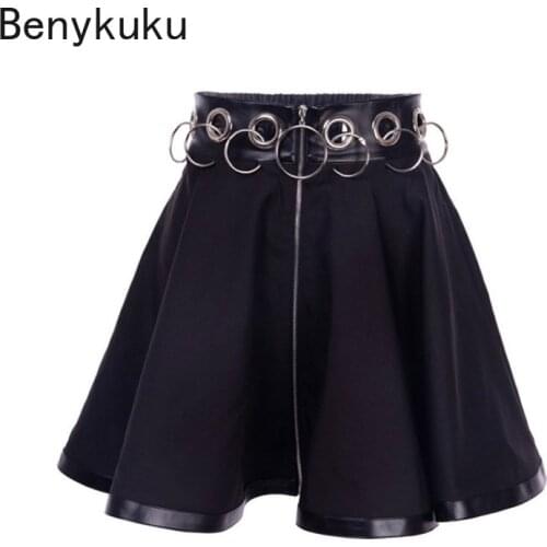 Women Gothic Skirt Summer Sexy Women Hoop Hollow Out Skirts Womens Sexy Black Iron Ring Circles Female Mini Skirt Club Wear Goth