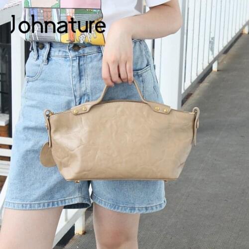 Johnature Genuine Leather Luxury Women Handbag 2021 New Fashion Portable Bag Versatile Large Capacity Soft Cowhide Shoulder Bags