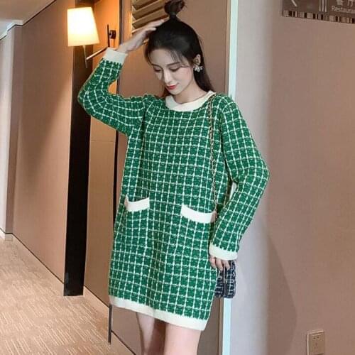 Women Long Pullovers Women Knitting Plus Size Sweaters WIth Pocket Ladies Fashion Knitted O-Neck Long Sleeve Loose Pullover