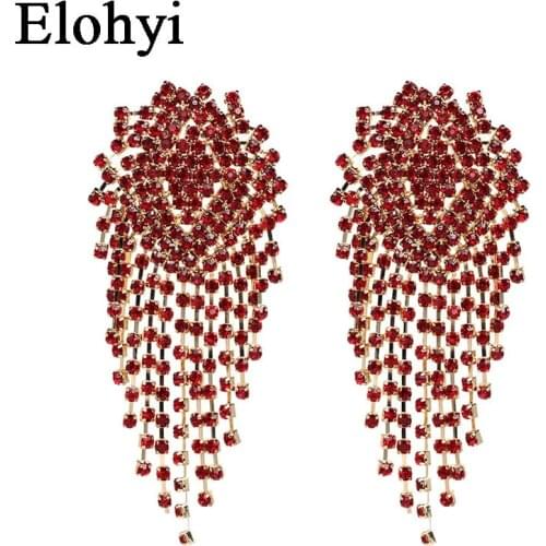 ELOHYI Handmade Crystal Tassel Beads Earrings Bridal Women Statement Earrings Long Dangle Drop Earrings Party Christmas Gift