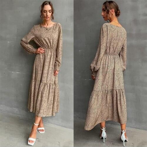 Leopard Dress 2021 Women Autumn Long Beach Dress Loose Long Sleeve A-line Sexy Party Gowns Vestidos de fiesta