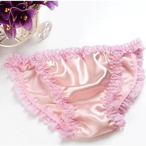 Womens underwear Lace-side bikini 100% natural silk panties breathable mulberry silk lady Satin triangle panties Comfortable