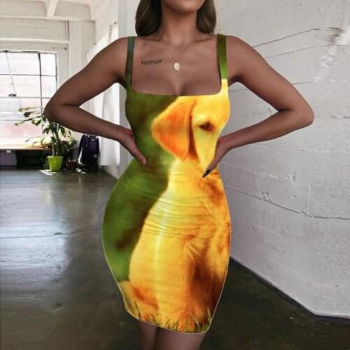 Giyu Brand Dog Dress Women Animal Ladies Dresses Home Halter Sleeveless Harajuku Vestido Sexy Womens Clothing Party Beach Boho