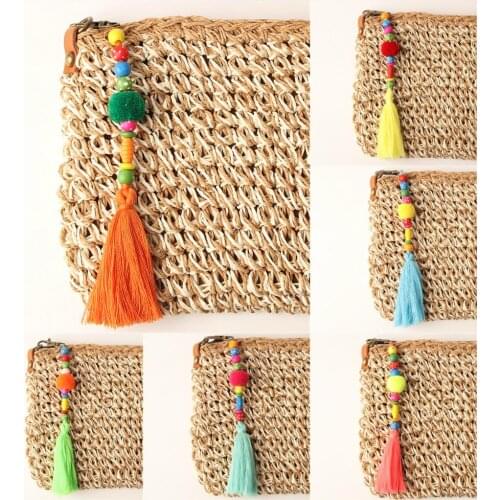 1Pc Pompom Keychain Handbag Charms For Summer Rainbow Beads Tassel Keyring Boho Jewelry For Women Girls Bag Dropshipping