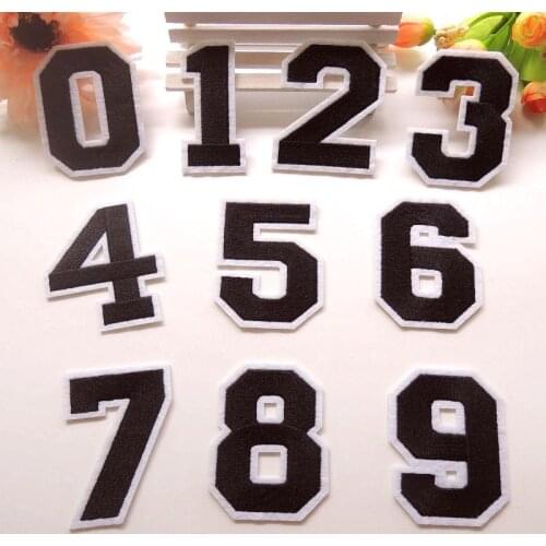 100pcs/lot Large Small Embroidered Patch Black Digital Numbers Fashion Jersey Bag Sock Clothing Decoration Accessories Badge
