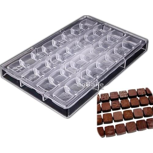 32 cavities Convex Square Cube Shape with Pattern Polycarbonate Chocolate Mold Candy Mould Fondant Mousse Ice Molds DIY Bakery