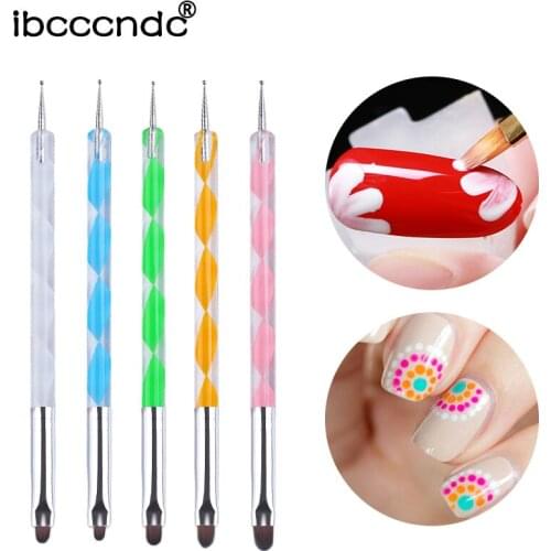 5 pcs/set Nail Art Brush Pen Double Head Dotting Pen Manicure Tools Painting Pen Nail Art Paint Random Colors Rhinestones Tools