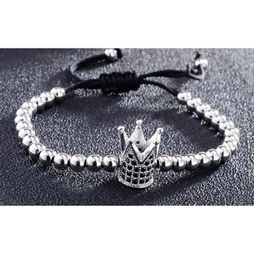 6mm jmk4 gold silver copper Crown ball micro pave cz zircon cubic zirconia bracelet rope thread adjusted bead Macrame Charm