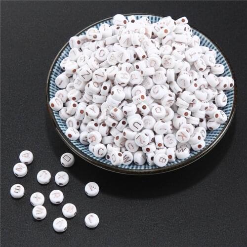 7mm White And Gold Mixed Letter Acrylic Beads Round Flat Alphabet Loose Beads For Jewelry Making Handmade Diy Bracelet Necklace