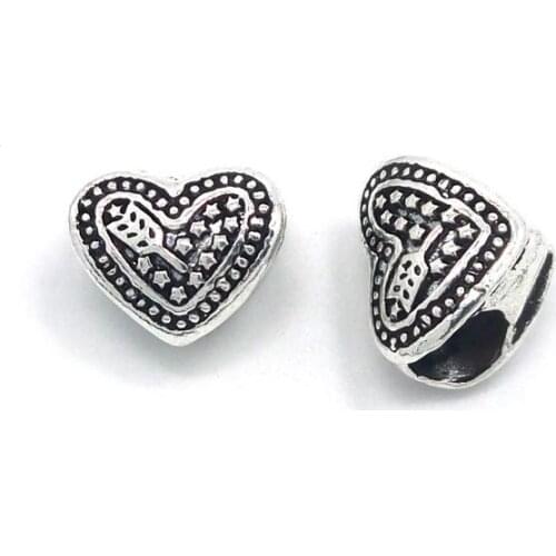 Free Shipping 50pcs 10mm new design heart big hole alloy beads fit European bracelet DIY