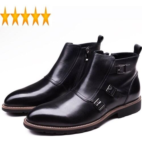 Genuine Brand Buckle Fashion Sewing Leather Casual Pointed Toe Ankle For Men High Quality Boots Shoes New