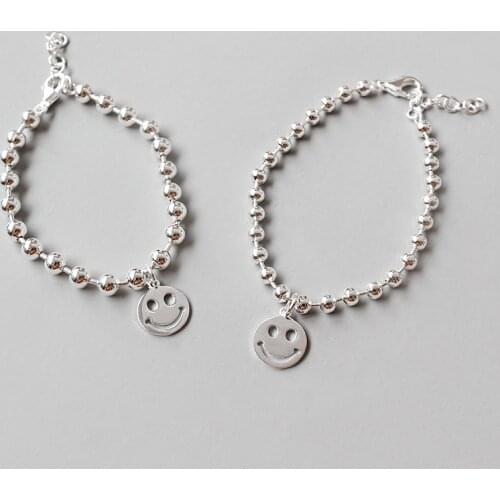 Genuine S925 sterling silver fashion bead chain ball chain bracelet with smiley face expression