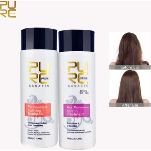 PURC Brazilian Keratin Hair Treatment Straightening for Hair Scalp Curly Hair Produent + Purifying Shampoo Hair Care Set