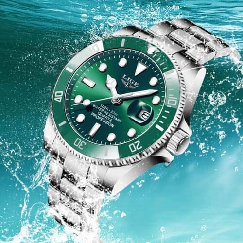 2021 New Men Quartz Watches LIGE Top Brand Luxury Waterproof Date Clock Sports Watch For Men Green Wrist Watch Relogio Masculino