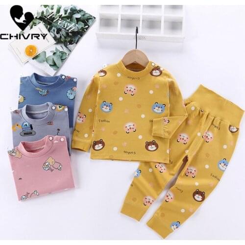 2020 Kids Boys Pajama Sets Cartoon Print Long Sleeve O-Neck T-Shirt Tops with Pants Newborn Baby Girls Autumn Sleeping Clothes